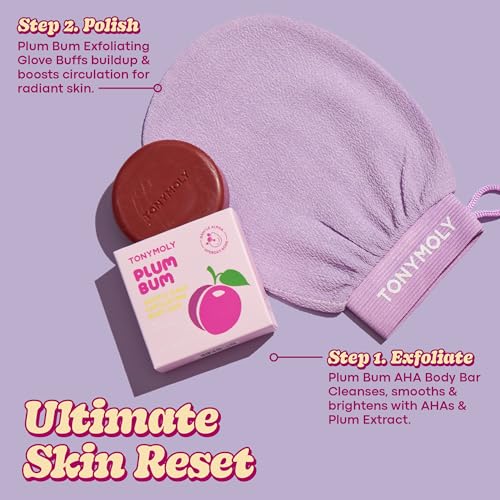 TONYMOLY Plum Bum K-Spa Exfoliating Glove – Korean Spa-Inspired Body Scrub Mitt for Deep Exfoliation, Smooth Skin & Glow, Reusable Biodegradable Viscose, 2 Pack