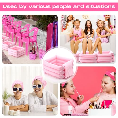 85 Pcs Spa Kit Nail Art Kit Sleepover Party Supplies with 12.5 x 12.5 in Inflatable Foot Tubs Foot Bath Towel and Basket DIY Manicure Pedicure Set for Slumber Party(Pink) - color: Pink