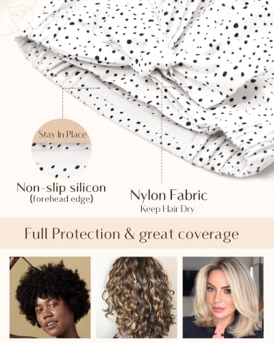 Yanibest Shower Cap for Women Reusable Waterproof, Adjustable Non-Slip Shower Hair Cap, Washable Bath Hat - color: White Dot