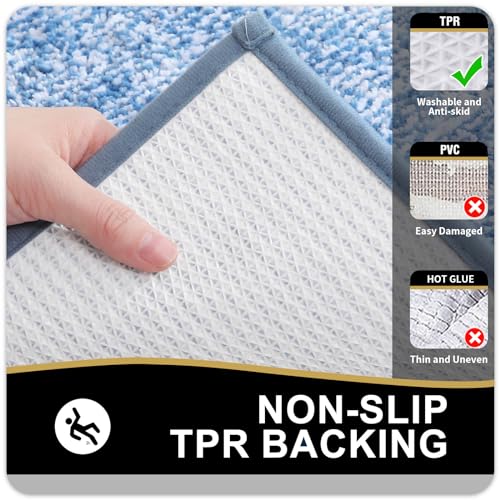 OLANLY Bathroom Rugs Sets 3 Piece, Soft Absorbent Microfiber Bath Mats and U-Shaped Contour Toilet Rug, Home Decor Accessories, Non-Slip, Bath Mat Set for Bathroom (30"x20"+24"x16"+24"x20", Blue) - color: Blue and White, size: 30" X 20" + 24" X 16" + U Sh