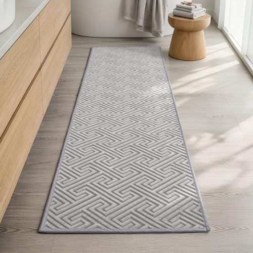 YIHOUSE Gray Bathroom Runner Rugs 17"x59", Quick Dry Non Slip Long Bath Rug, Absorbent Machine Washable Thin Bath Mat for Restroom Floor Tub Laundry Room Home Decor - color: Grey, size: 1'5" x 4'11" (Rectangular)