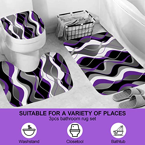 4Pcs Purple Shower Curtain Sets with Non-Slip Rugs, Toilet Lid Cover and Bath Mat, Black and Gray Bathroom Decor Set Accessories Fabric Waterproof Shower Curtains with 12 Hooks, 72 x 72 Inch - color: Purple