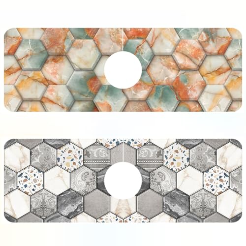 2 Pack Faucet Mat for Kitchen Sink Splash Guard Bathroom 15.5"X5.5" - size: 15.5" x 5.5"