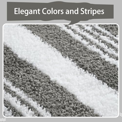 HOMORE Bathroom Rug 24x17 Inch Grey and White Striped Bath Mat, Absorbent Washable Non Slip Bathroom Rugs, Rubber Backing Quick Dry Carpets, Plush Rugs for Sink Shower Floor - color: Grey/White, size: 2' x 1'5" (24x17inch)