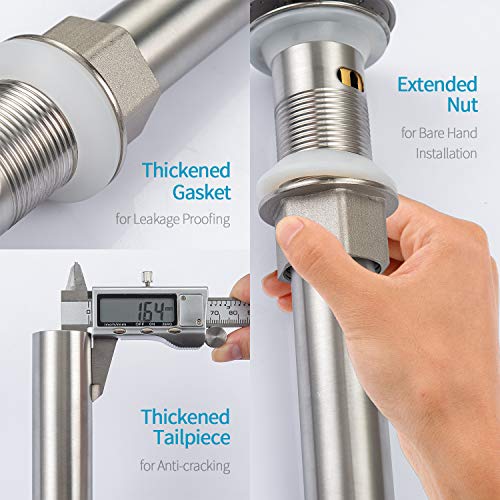 KAIYING Pop Up Drain, Bathroom Sink Drain Stopper with Overflow, Vessel Sink Drain Assembly with Detachable Basket Stopper, Anti-Explosion and Anti-Clogging Drain Strainer (Brushed Nickel) - color: Brushed Nickel, style: With Overflow