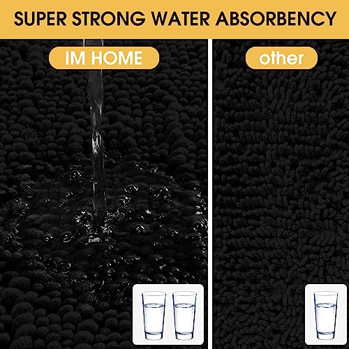 ACCUMTEK Upgrade Luxury 2 Piece Black Toilet Bathroom Rug Mat U Shape 24"x20"+48"x20", Ultra Soft Thick Absorbent Bath Mats, Non Slip Chenille Toilet Mat for Bathroom, Bedroom, Kitchen, Shower, Tub - color: Black, size: U Shape24" X 20" plus 20" X 48"