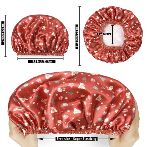 4 PCS Shower Cap for Women, Elastic and Reusable Bath Caps, Double Layers Shower Caps Reusable Waterproof, Bathing Shower Caps, Environmental Bath Hair Protection Cap - Chrismas Pattern - color: Chrismas Pattern 4 PCS/Set