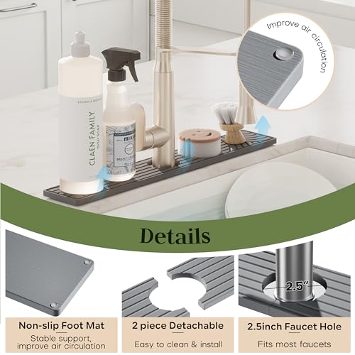 Stone Faucet Mat for Kitchen Sink, 23.6" Water Absorbent Diatomite Stone Sink Tray, Sink Protectors for Kitchen Sink, Faucet Mat for Bathroom Counter - color: Dark Gray