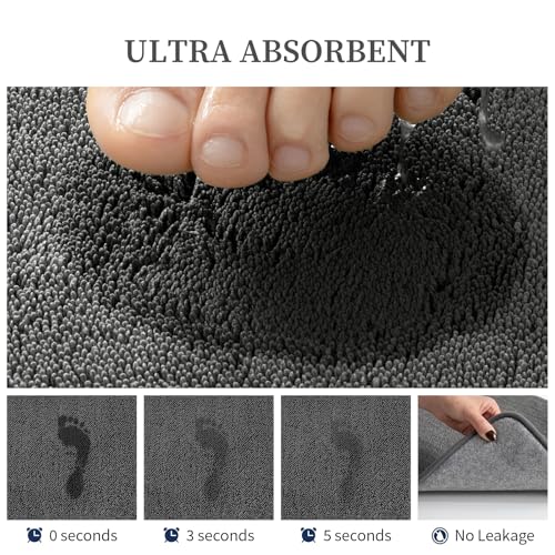 YIHOUSE Memory Foam Bathroom Rugs Sets 2 Piece - Extra Thick Soft Towel-Like Absorbent Bath Mat Set, Non Slip Machine Washable Bath Rugs Carpet for Bath, Tub and Shower (32"x20"+24"x17", Dark Grey) - color: Dark Grey, size: 1'5" x 2' (17"x24"+20"x32")