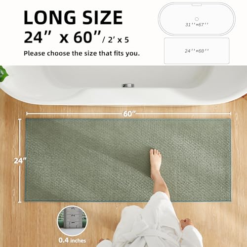 TYUU Bathroom Runner Rug, Long Bath Mat Washable Thin Quick Dry Low Pile Bathroom Runner Rugs 24 x 60 Non Slip, Sage Green 24"x60" - color: Sage Green, size: 2' X 5' (Runner)