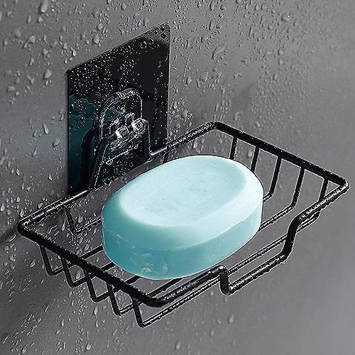 2-Pack Self-Adhesive Soap Dish Holder - Wall Mounted Stainless Steel Soap and Sponge Holder, No Drilling Soap Tray Organizer for Home Kitchen and Bathroom Shower (Black) - color: Black