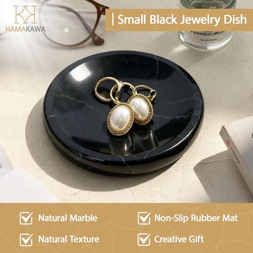 Natural Marble Soap Dish, Round Black Jewelry Dish 4.5 inch, Limestone Shower Soap Holder, Modern Stone Sponge Holder with White Stripe, Obsidian Bar Soap Saver Tray for Bathroom, Kitchen - color: Black 4.5-in Circ
