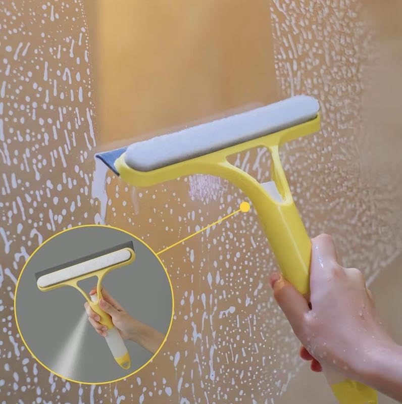 3 in 1 Spray Window Squeegee Cleaner Scraper, Window Squeegee Cleaner Tool with Spray Bottle for Shower Glass, Mirrors, Car, Home Window Cleaner Tool (Yellow) - color: Yellow