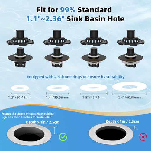 Universal Bathtub Drain Stopper, Metal Shower Hair Catcher, Oil Rubbed Bronze | 3 in 1 Bathroom Sink Strainer with Visible Top Filter, Tub Stopper for Standard 1.1''~2.36'' Sink Hole - color: Oil Rubbed Bronze