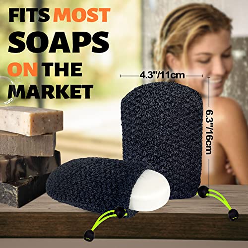 MIG4U Exfoliating Soap Bag for Shower 2 Pieces - Bar Soap Saver Pouch, Bamboo Body Scrubber Exfoliator Pocket in Travel Bathing, Black - style: 1 exfoliation level