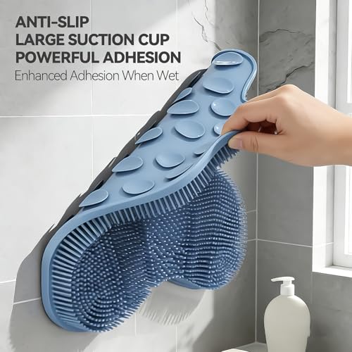 ozner Silicone Shower Foot Scrubber Mat,Back Washer Bath Wash Pad Exfoliating & Massage, Wall Mounted Slip Strong Suction Cups for Use in Cleaner Men and Women (Blue) - color: Blue