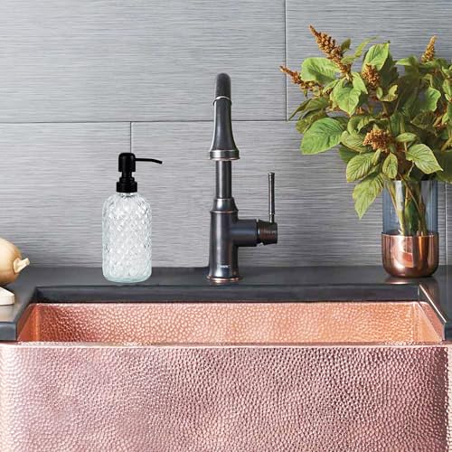 12Oz Glass Soap Dispenser with 304 Black Rustproof Stainless-Steel Pump, Refillable Glass Soap Dispenser for Kitchen, Bathroom, Farmhouse (Clear) - color: Clear