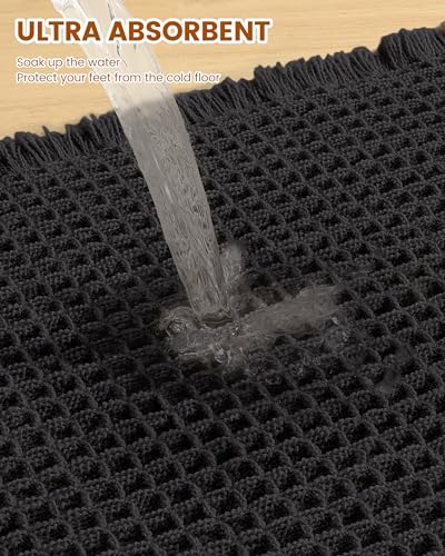 Smiry Waffle Bath Mat 47x24, Extra Soft Absorbent Bathroom Rugs, Non Slip Machine Washable Quick Dry Bath Rugs for Bathroom Floor, Tub, Shower, Home Decor Accessories, Black - color: Black, size: 47" X 24"