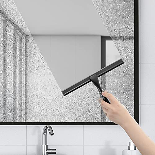HIWARE All-Purpose Shower Squeegee for Shower Doors, Bathroom, Window and Car Glass - Black, Stainless Steel, 14 Inches - color: Black, size: 14-Inch