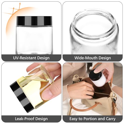 Accmor 4 oz Glass Jars with Black Lids, 4 Pack Empty Glass Jars Makeup Sample Container with Inner Liners, Leakproof Round Airtight Cosmetic Travel Containers for Lotions, Creams, Candle Making - color: Black, size: 4 Ounce
