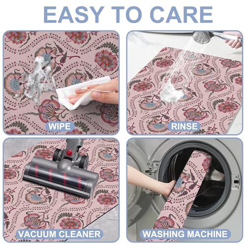 Bathroom Rug, Pink Indian Paisley Floral Bath Mat for Tub Non Slip, Soft Absorbent Easy Clean Quick Dry Bathroom Mat for Tub Shower Home Decor 17x29 inch