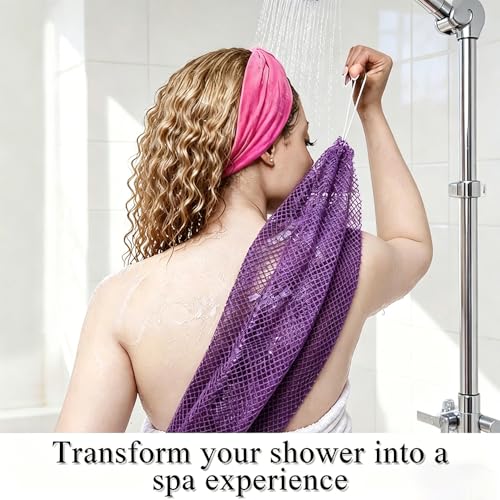 Exfoliating Bath Towel Set for Women Strong Cleaning Back Scrubber - color: Purple