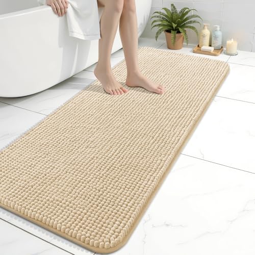 Arotive Bathroom Rugs 47" x 17", Ultra Soft Absorbent Chenille Bath Rugs, Rubber Backing, Machine Washable Bath Mats for Bathroom Floor, Tub and Shower, Home Decor Accessories, Beige - color: Beige, size: 47" X 17"