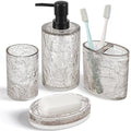 RQYIXI 4 PCS Resin Bathroom Accessories Set,Silver-Grey,Minimalist Luxury | Modern Elegance Shatterproof Bathroomset includes:Soap Dispenser, Toothbrush Holder, Tumbler, Soap Dish - size: 4pcs