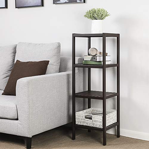 SONGMICS Bamboo Storage Shelf, 4-Tier Shelving Unit, Multifunctional, in the Entryway, Bathroom, Living Room, Balcony, Kitchen, 13 x 13 x 38.6 Inches, Brown UBCB54C - color: Brown, size: 4 Tiers (13"D x 13"W x 38.6"H)