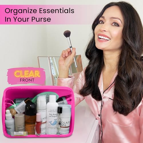 DANCOUR Clear Makeup Bag Large Makeup Bag Big Makeup Bag Large Pouch Clear Pouch Large Cosmetic Bag Huge Cosmetic Pouch Clear Cosmetic Bag Travel Case Pouch Travel Cosmetic Case TSA (Large, Hot Pink) - color: Hot Pink, style: Large