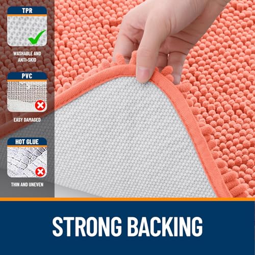 OLANLY Bathroom Rugs Sets 2 Piece, Soft Absorbent Chenille Bath Mats Area Rug Set, Non-Slip, Quick Dry, Machine Washable Bath Mats for Bathroom, Home Decor Accessories (47"x20"+24"x16", Coral) - color: Coral, size: 47" X 20" + 24" X 16"