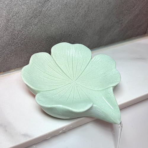 Soap Dish Soap Holder Self-Draining Soap Dish, Resin Bar Soap Holder, Lucky Four-Leaf Clover Shape Soap Tray Soap Saver for Bathroom,Kitchen,Sink,Bathtub, Easy Cleaning and Keep Dry - color: Lucky Four-leaf Clover