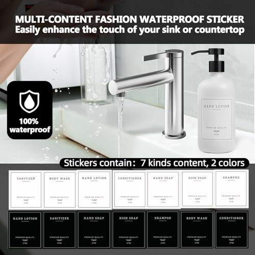 Kitchen Soap Dispenser - Hand and Dish Soap Dispenser Set, Bathroom Glass Soap and Lotion Dispenser with Pump, Tray, 14 Waterproof Labels, Set of 2 White Bottle/Black Pump-pd - color: White Bottle/Black Pump + Tray