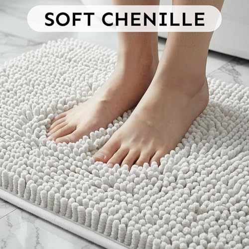 Secura Bathroom Rugs 47x28, Ultra Soft Chenille Bath Mat, Super Absorbent & Quick Dry Bathroom Mat, Non Slip Machine Washable Bath Rugs for Tub, Shower, Home Decor Accessories (White) - color: White, size: 47 in x 28 in