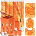 21PCS Bathroom Sets with Shower Curtain and Rugs Bathroom Accessories Set Orange Bathroom Set Complete with Trash Can, Toilet Brush, Qtip Holder & 3PCS Soap Dispenser - size: Bath Set+Marble Shower Curtain+Rugs, style: Orange