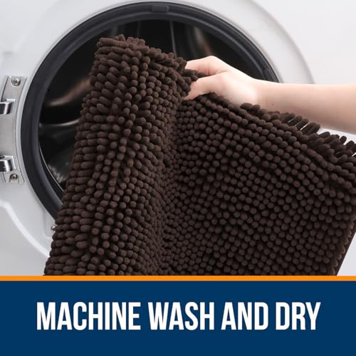 OLANLY Toilet Rugs U-Shaped 20x20, Extra Soft Absorbent Chenille Contour Bathroom Rugs for Toilet, Dry Quickly, Machine Washable, Non-Slip Bath Mat, Brown - color: Brown, size: 20" X 20" Contour Rug