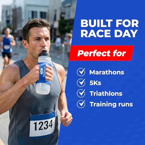 BibBoards Hydro Loop Silicone Water Bottle Band – Hands-Free Carry Strap for Running, Gym & Training | Flexible Water Bottle Holder & Grip Band Fits Most Bottles for Travel & Outdoor Activities - color: Blue