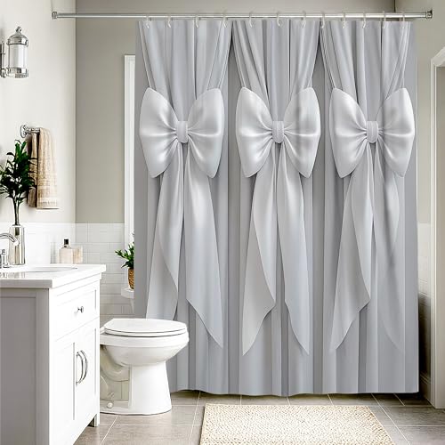 Bow Shower Curtain, Elegant Modern Ribbon Curtain N/a Gray Washable with Hooks Design Print Bath Curtains for Bathroom Bathtub Apartment Decor 54x78 Inch - size: 54"W x 78"L (Pack of 1)