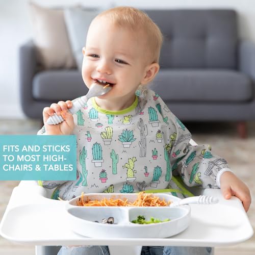Bumkins Toddler and Baby Suction Plate, Divided Grip Dish for Babies and Kids, Baby Led Weaning, Feeding Supplies, Sticks to Tables and Highchairs, Platinum Silicone, for Chidren 6 Months, Marble - color: A4 Marble-GD