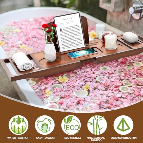 Banlilu Bathtub Tray - Bath Tray Expandable - Bath Tub Tray Table for Bathtub, Ajustable Size, Fits Most Tubs - color: Walnut Color