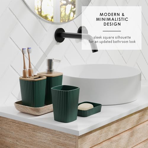 Clara Clark Bathroom Accessories Set - Bathroom Set, Bathroom Sets with Shower Curtain and Rugs, Shower Curtain Set with Bathroom Trash Can - Green - 22PC - color: Hunter Green, size: Complete Set + Bath Rugs