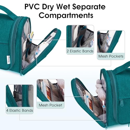 Narwey Hanging Toiletry Bag for Women Travel Makeup Bag Organizer Toiletries Bag for Cosmetics Essentials Accessories - color: Teal