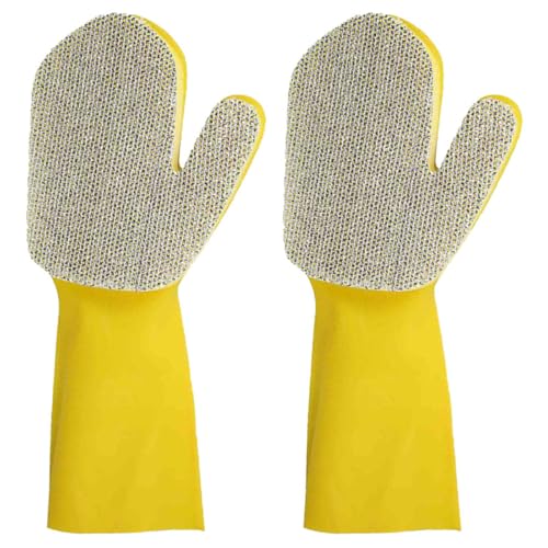 Latex Sponge Cleaning Gloves 2pcs Set Waterproof Household Dishwashing Gloves with Silver Glitter Fabric for Kitchen and Bathroom Cleaning Tasks