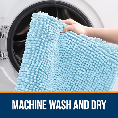 OLANLY Bathroom Rugs Sets 2 Piece, Soft Absorbent Chenille Bath Mats and U-Shaped Contour Toilet Mat Area Rug Set, Machine Washable Bath Carpet, Home Decor Accessories(24"x16"+24"x20", Sky Blue) - color: Sky Blue, size: 24" X 16" + U24" X 20"