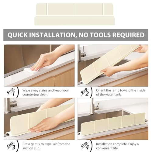 18Inch Sink Splash Guard – Extended Length & Tall Silicone Kitchen Sink Splash Guard with Overhang Drainage Design & Strong Suction Cups for Countertop (White, 18''x3.5'') - color: White, size: 18''x3.5''
