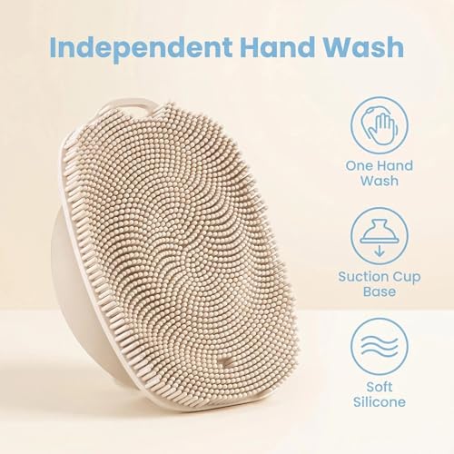 Soft Silicone Body Scrubber, Gentle Like a Hand Exfoliating Your Skin and Build Up Lather Easily, Back Large Suction Cup Easy to Store, Long-Lasting & Deep Clean (Beige) - color: Beige