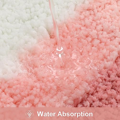 HAOCOO Bathroom Runner Rugs 18x47 inch, Non-Slip Long Rug Cute Bath Mat, Soft Luxury Shower Mat Microfiber Machine Washable Pink Floor Carpet for Sink Tub (washable rug) - color: Pink, size: 18x47 inch (Irregular)