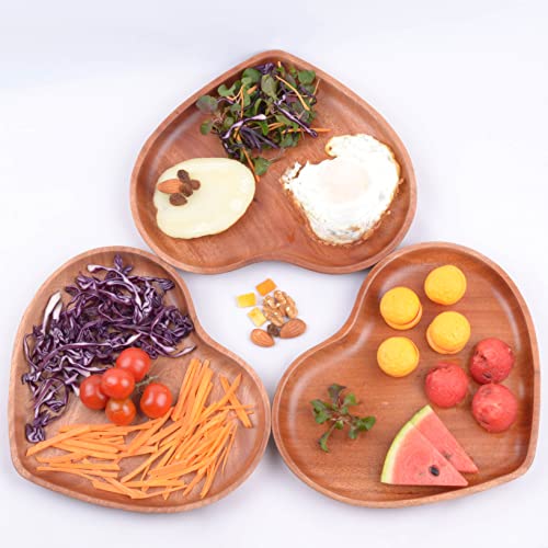 VieWood Heart Wooden Plates Set of 2 Unbreakable Classic Appetizer Plates, Easy Cleaning & Light weight for Dishes Snack, Dessert (Khaya, 8.7") - color: Heart Wood Plates (Set of 2)