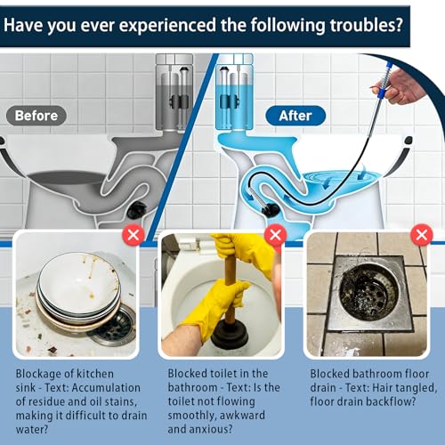 Drainage Snake, Drainage Cleaner, and Hair Removal Tool - Upgraded Version With Easier Pressing, Suitable for Toilet Unclogging, Sink, Shower, Flexible Drainage Snake - (23 inches, 79 inches)