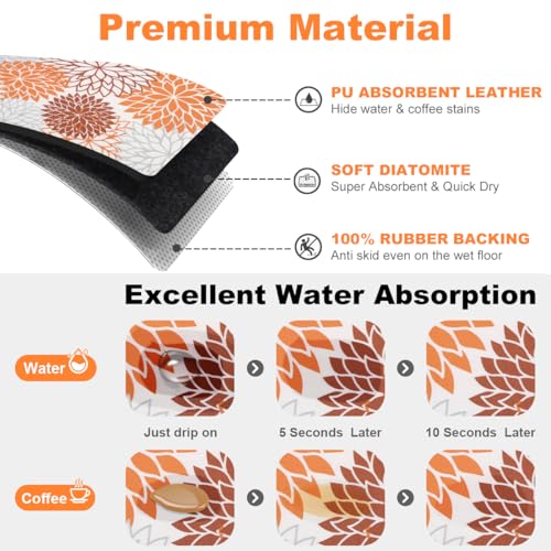 Findosom 2PCS 16" x 24" Fall Dish Drying Mat & 24" x 5.5" Sink Splash Guard, Super Absorbent & Cuttable Dish Mat Drying Kitchen Mat with Orange Floral, Hide Stain Drying Mat for Kitchen Counter - color: Orange, size: 16" X 24" + 24" X 5.5"
